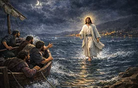 Pan Jezus idzie po falach jeziora