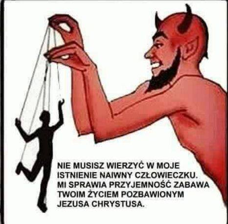 Szatan bawiacy się z człowieczkiem